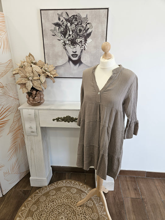 Robe gaze de coton taupe - R2